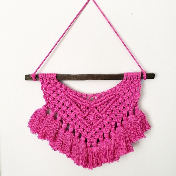 Pink Macrame Fringe Tassel Wall Decor - Picture 1 of 5